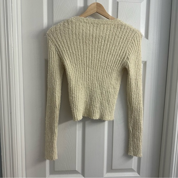 Zara Sweater Cropped Cream Cut Out Streetwear Indie Knit Ribbed Casual Medium - Picture 5 of 8